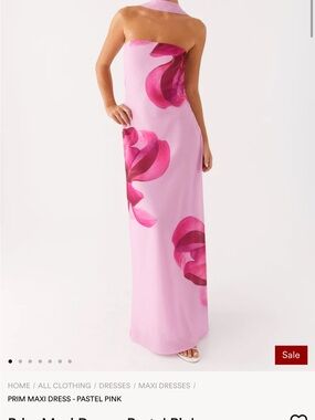 Peppermayo Pastel Pink Maxi Dress with Fuchsia Floral Detail